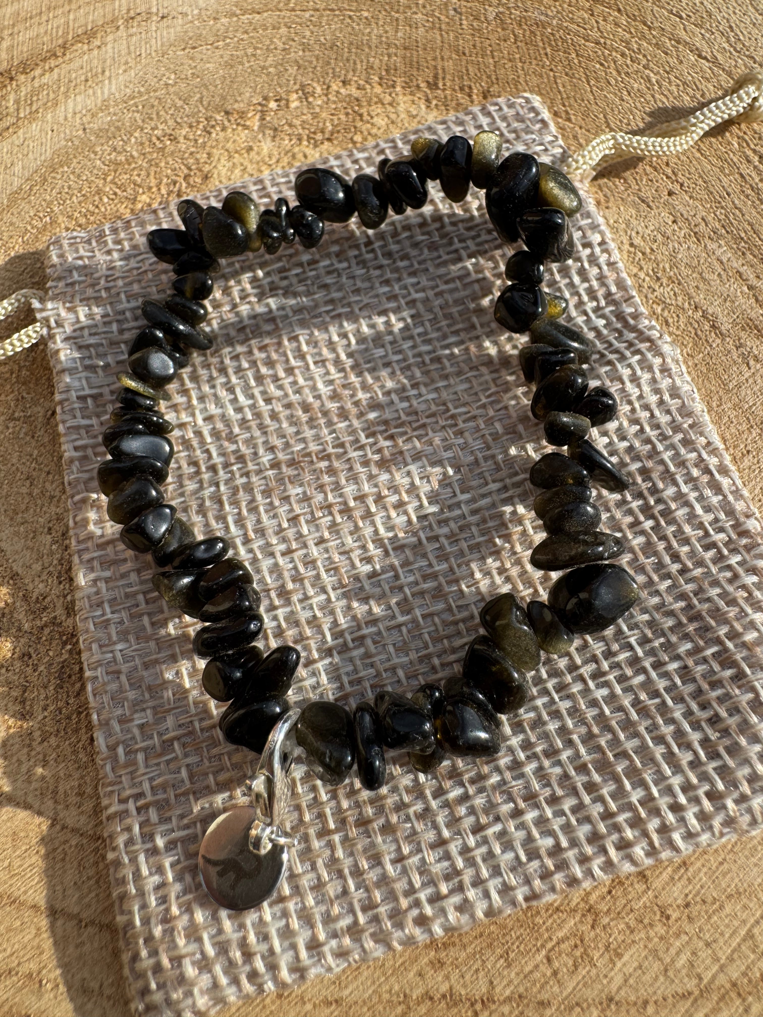 Gold Obsidian Chip Bracelet